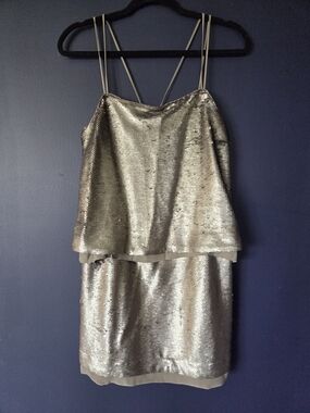 Banana Republic Silver Sequin Layered Slip Dress